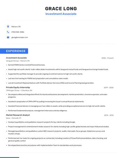 Investment Associate Resume