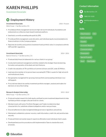Investment Associate Resume