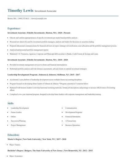 Investment Associate Resume