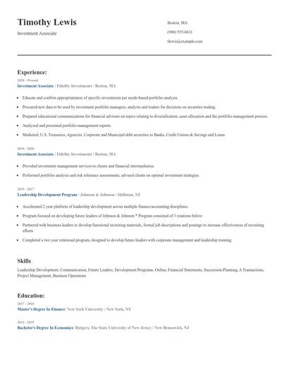 Investment Associate Resume
