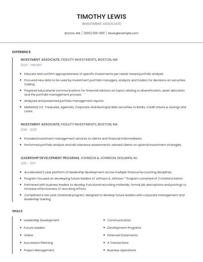 Investment Associate Resume