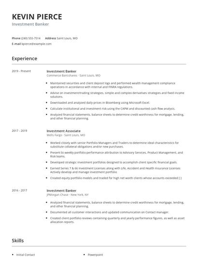 Investment Banker Resume