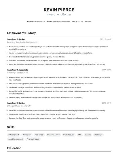 Investment Banker Resume