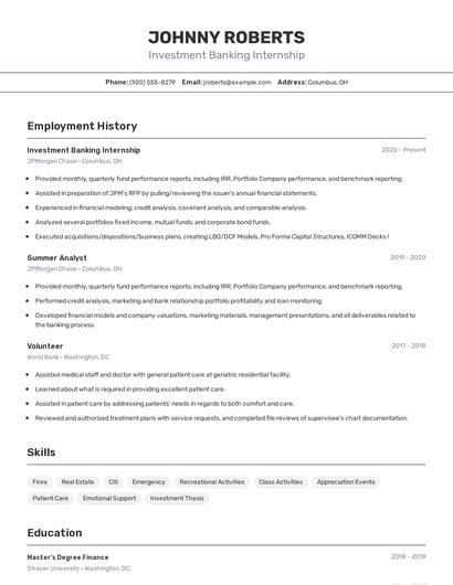 Investment Banking Internship Resume