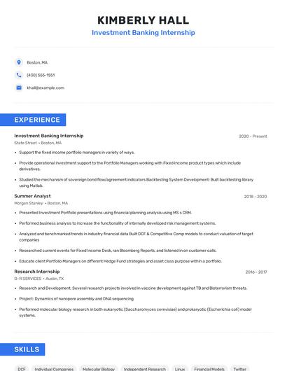 Investment Banking Internship Resume