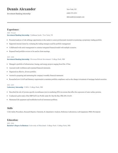 Investment Banking Internship Resume