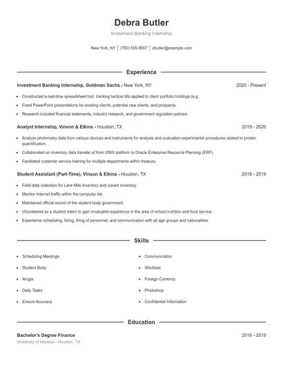 Investment Banking Internship Resume