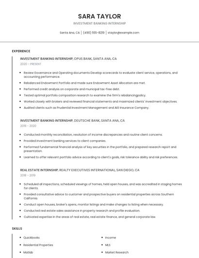 Investment Banking Internship Resume