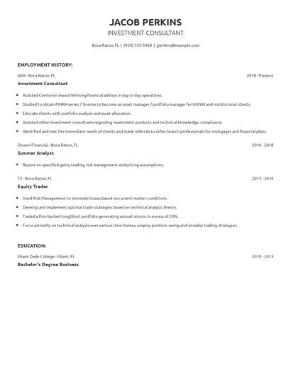 Investment Consultant Resume