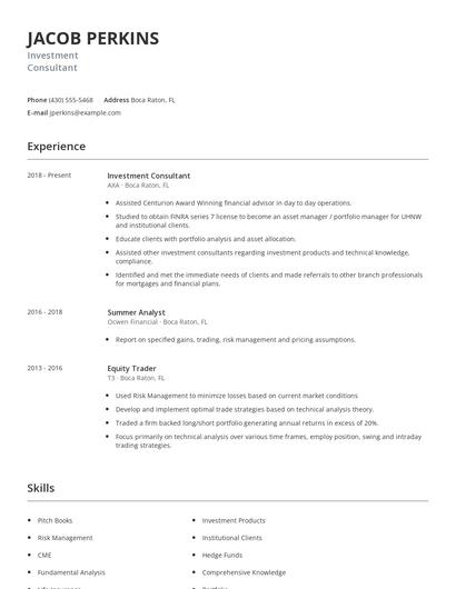 Investment Consultant Resume