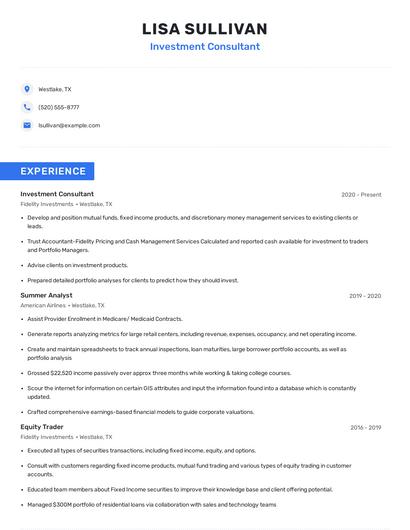Investment Consultant Resume