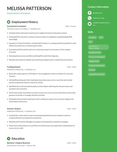 Investment Consultant Resume