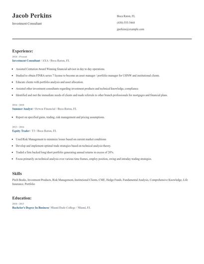 Investment Consultant Resume