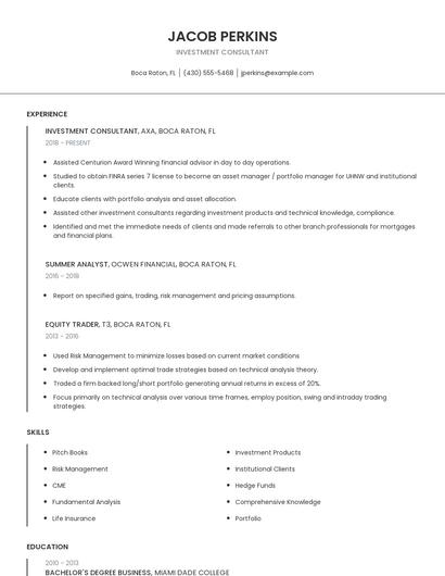 Investment Consultant Resume