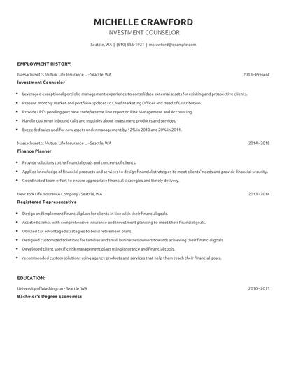 Investment Counselor Resume