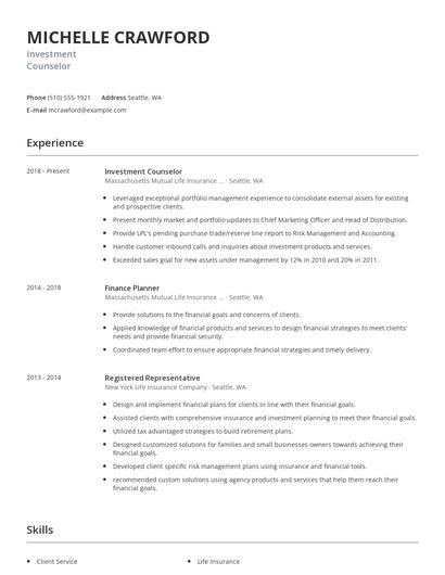 Investment Counselor Resume