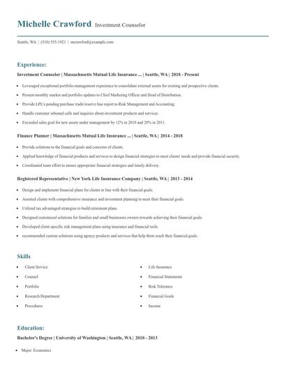 Investment Counselor Resume
