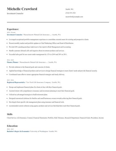 Investment Counselor Resume