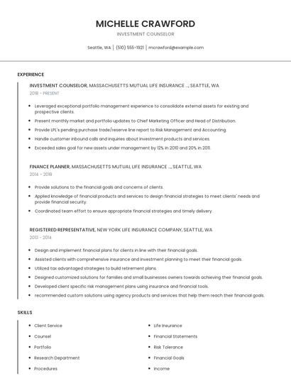 Investment Counselor Resume
