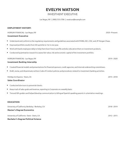 Investment Executive Resume