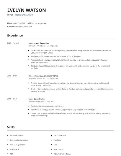 Investment Executive Resume