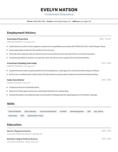 Investment Executive Resume