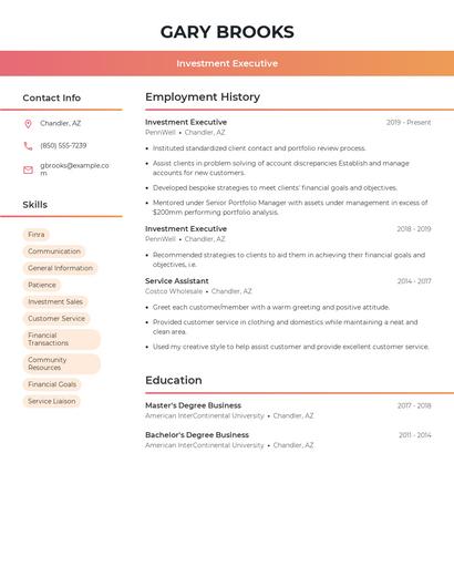 Investment Executive Resume