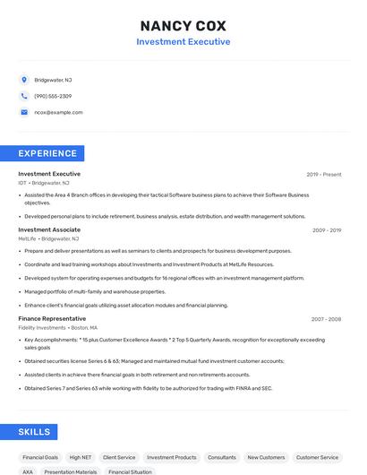 Investment Executive Resume