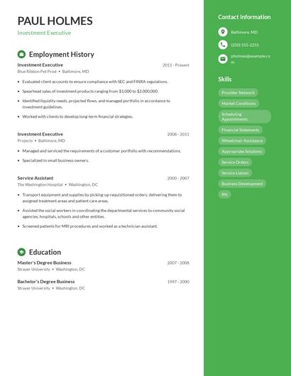 Investment Executive Resume
