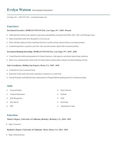 Investment Executive Resume