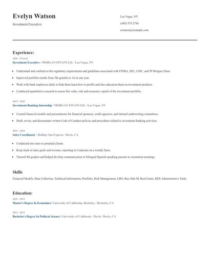 Investment Executive Resume