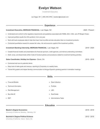 Investment Executive Resume
