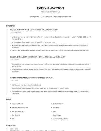 Investment Executive Resume