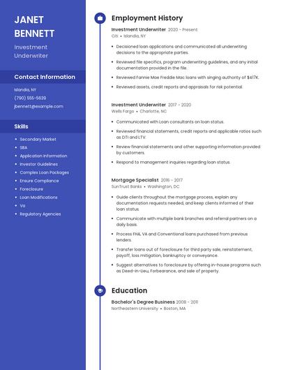 Investment Underwriter Resume