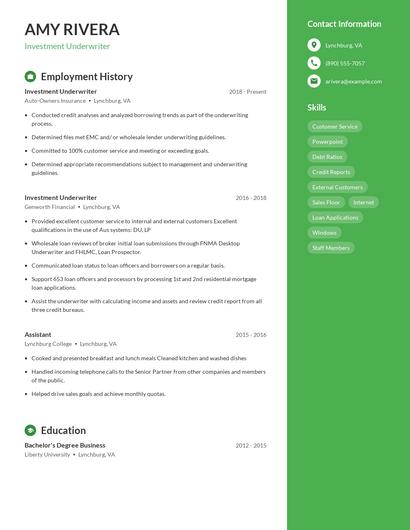 Investment Underwriter Resume