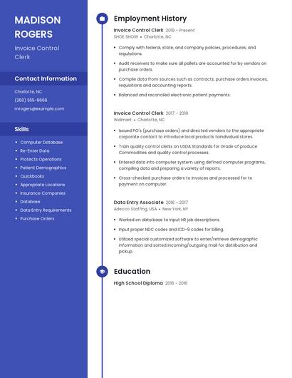 Invoice Control Clerk Resume
