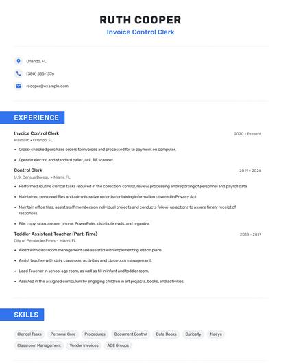Invoice Control Clerk Resume