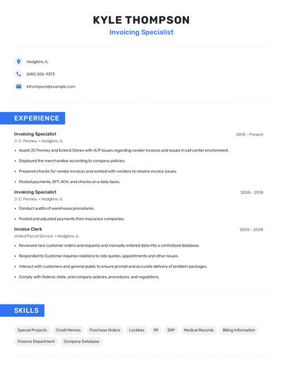 Invoicing Specialist Resume