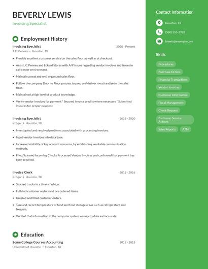 Invoicing Specialist Resume