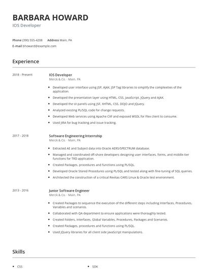 IOS Developer Resume