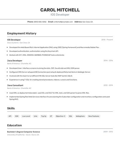 IOS Developer Resume
