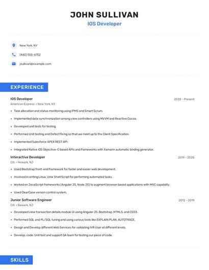 IOS Developer Resume