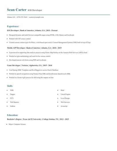 IOS Developer Resume