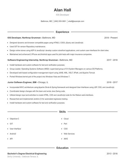 IOS Developer Resume