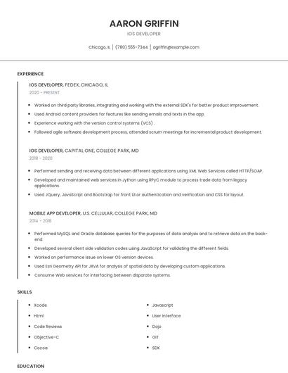 IOS Developer Resume
