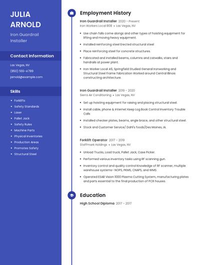 Iron Guardrail Installer Resume
