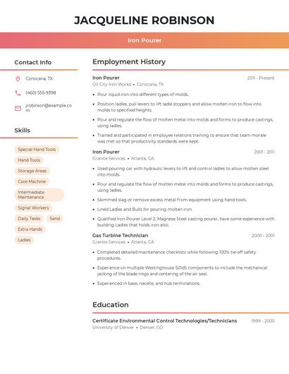 Iron Pourer Resume