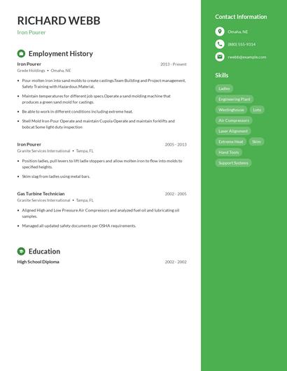 Iron Pourer Resume