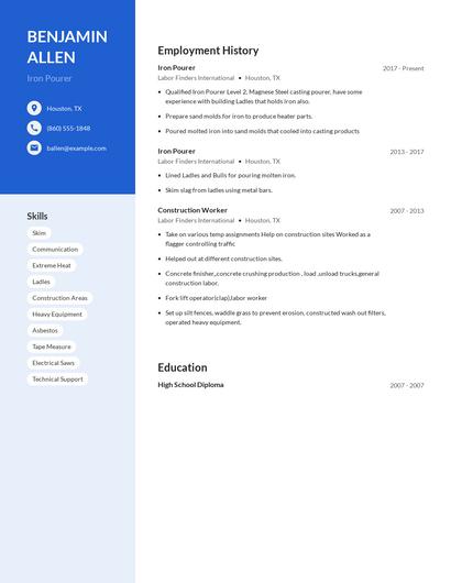 Iron Pourer Resume