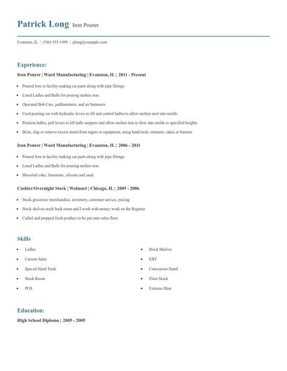 Iron Pourer Resume